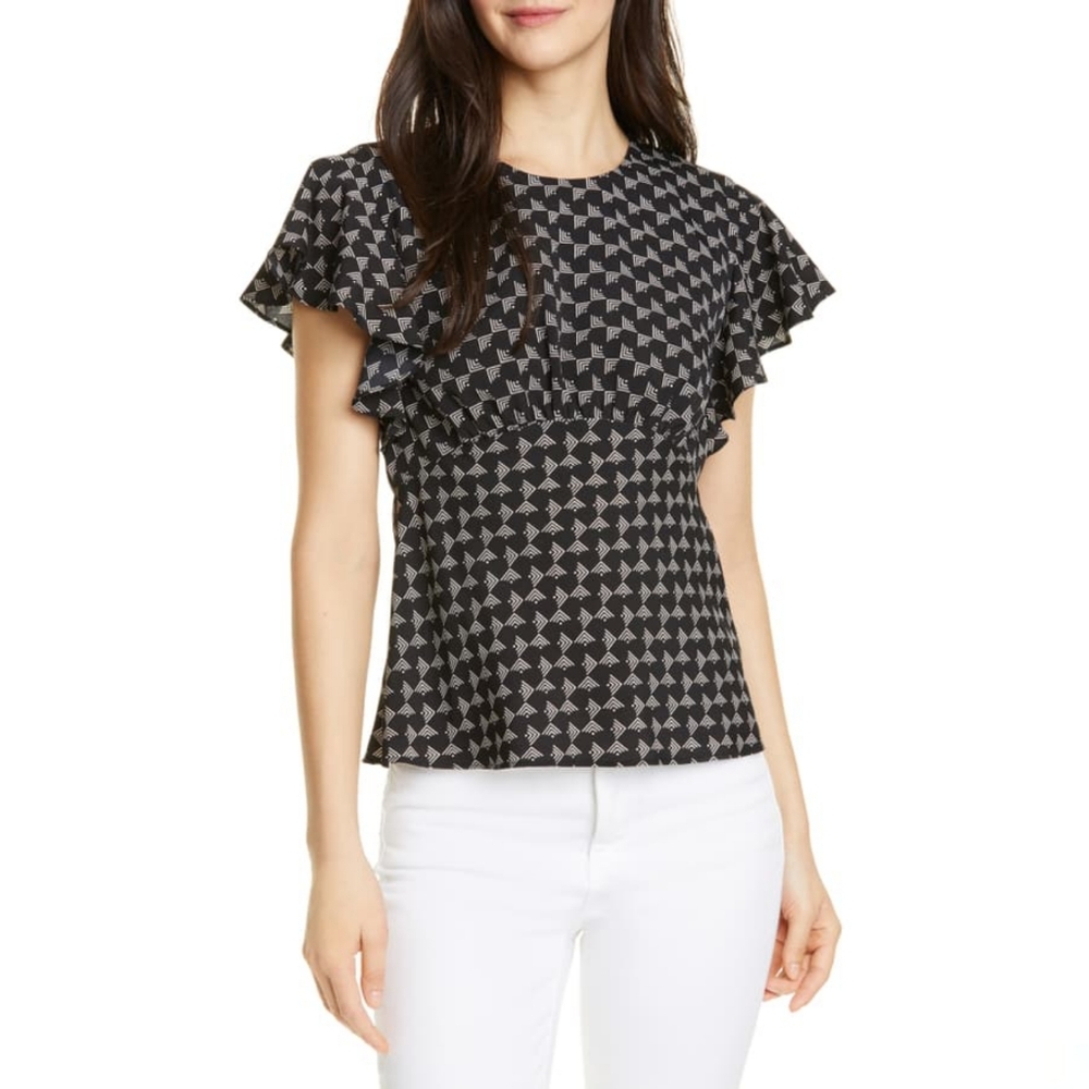 🆕SALE Joie Ansell Flutter Sleeve Geometric Blouse - Picture 5 of 7